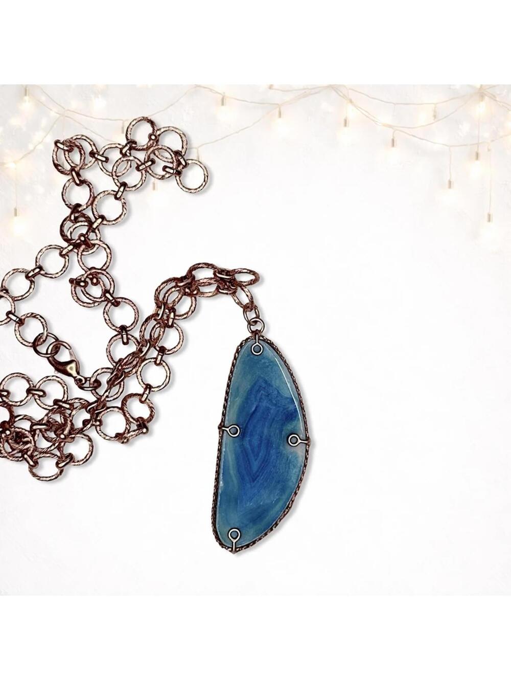 5665gc. Blue Stone Slice Necklace